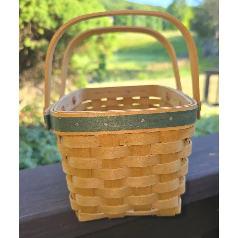 Longaberger 2003 Happy Holidays Little Market Basket Woven Double Handle Green